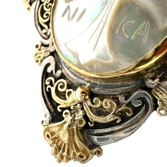 Designer Konstantino 925 Sterling Silver 18k Gold Mother of Pearl Cross Pendant - Picture 7 of 12